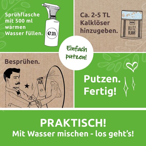 Fischer's EM-Chiemgau® Blitzblank Kalklöser – Natürlicher Entkalker für Küche & Bad – Granulat mit Fruchtsäuren – Entfernt Kalkablagerungen umweltfreundlich – ECOCERT zertifiziert – 550g