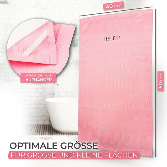 H E L P Y® - Putztücher [2er Set] - streifenfreie Fensterputztücher - fusselfreie Reinigungsergebnisse - Microfasertuch für Küche, Bad, Auto, Fenster - rosa/grau