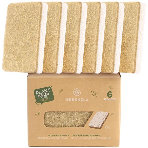 Greenzla Natürliche Küchenschwämme 6 Stück – pflanzlich abbaubarer Sisal-Hanf-Geschirrschwamm – umweltfreundlich, geruchsneutral, kratzfester Scheuerschwamm für Küchenarbeitsplatten, Badewannen,