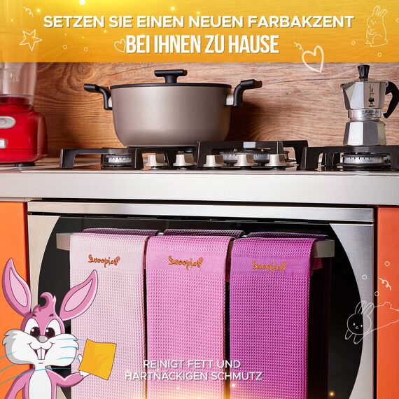 Swoopies® [3er Set Professionelle Mikrofasertücher | Langlebige Reinigungstücher mit nur Wasser Streifen/Fusselfrei | Ultra weiche & große Tücher für Küche, Bad, Fenster, Auto | 60x40cm | Rosa