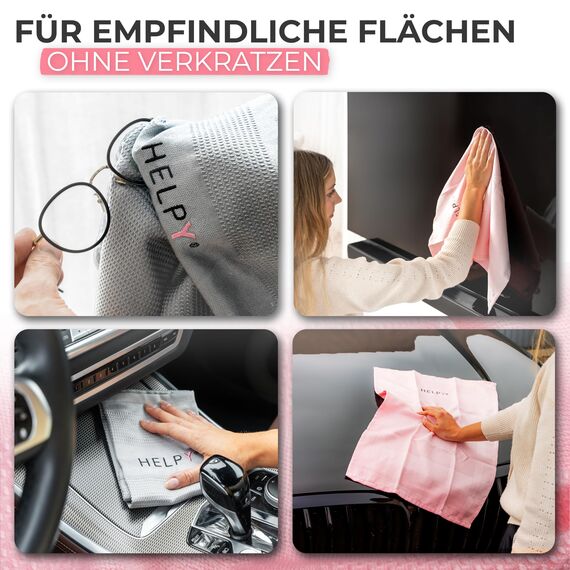 H E L P Y® - Putztücher [2er Set] - streifenfreie Fensterputztücher - fusselfreie Reinigungsergebnisse - Microfasertuch für Küche, Bad, Auto, Fenster - rosa/grau