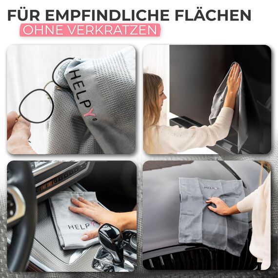 H E L P Y® Putztücher [4er Set] – streifenfreie Fensterputztücher – fusselfreie Reinigung – Microfasertücher für Küche, Bad, Auto & Fenster – hell-/dunkelgrau – 40 x 60
