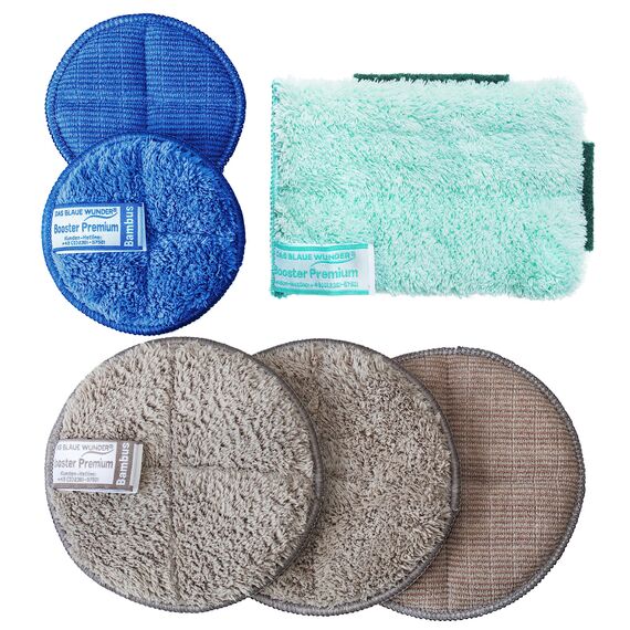 Das Blaue Wunder Booster Premium Allrounder Bunt 6 STK, 2 Seiten Reinigungspad für Küche, Bad, Auto, Garten, Bambusfasern super saugstark, Spülschwamm, Fugenschwamm