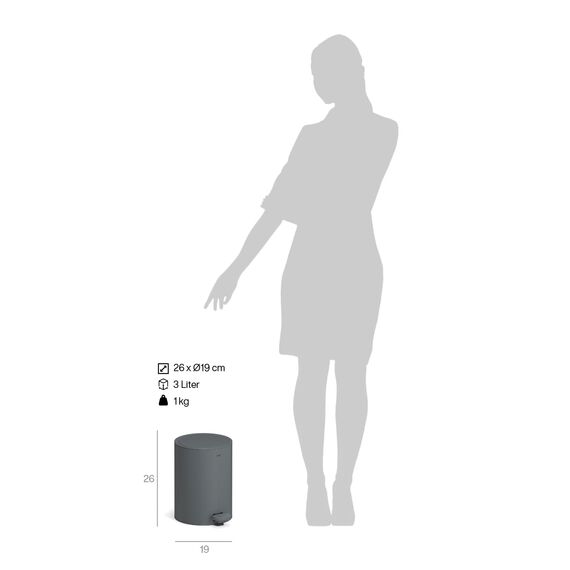 stardis 3 Liter Treteimer Edelstahl matt Softclose Klappdeckel leise schließend Inneneimer Mülleimer Abfalleimer Badeimer zartgrau