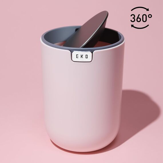 EKO Mini Tischmülleimer mit Schwingdeckel, 1,5 Liter Kosmetikeimer, kleiner Schreibtisch-Mülleimer, runder Tischabfalleimer für Büro, Bad, Schreibtisch, Schlafzimmer (Rosa)