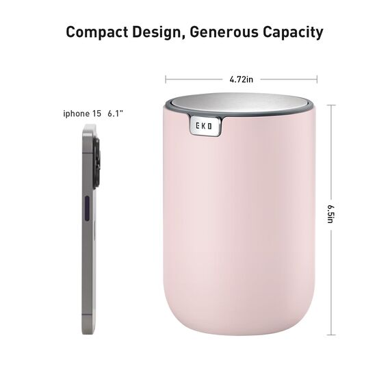 EKO Mini Tischmülleimer mit Schwingdeckel, 1,5 Liter Kosmetikeimer, kleiner Schreibtisch-Mülleimer, runder Tischabfalleimer für Büro, Bad, Schreibtisch, Schlafzimmer (Rosa)