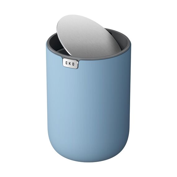 EKO Mini Tischmülleimer mit Schwingdeckel, 1,5 Liter Kosmetikeimer, kleiner Schreibtisch-Mülleimer, runder Tischabfalleimer für Büro, Bad, Schreibtisch, Schlafzimmer (Blau)