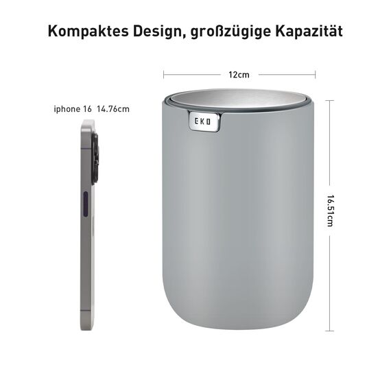 EKO Mini Tischmülleimer mit Schwingdeckel, 1,5 Liter Kosmetikeimer, kleiner Schreibtisch-Mülleimer, runder Tischabfalleimer für Büro, Bad, Schreibtisch, Schlafzimmer (Grau)