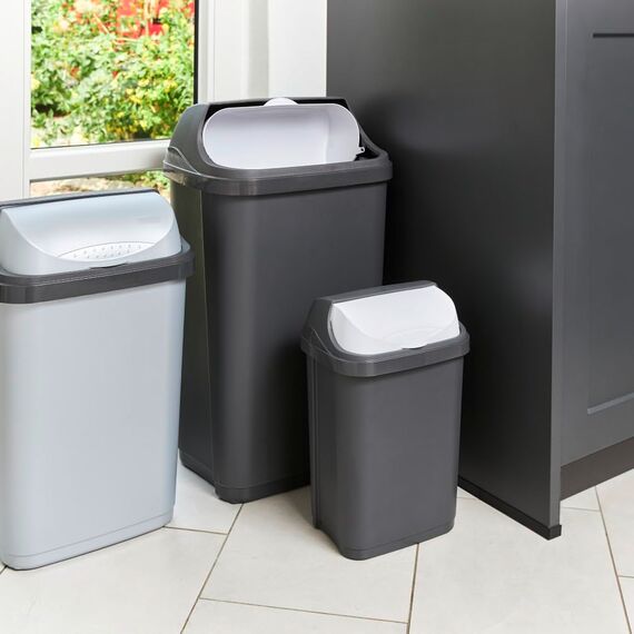 keeeper swantje 2x Mülleimer mit Schwingdeckel, 25 l, 33,5 x 25,5 x 53,5 cm, Light Silver