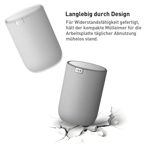 EKO Mini Tischmülleimer mit Schwingdeckel, 1,5 Liter Kosmetikeimer, kleiner Schreibtisch-Mülleimer, runder Tischabfalleimer für Büro, Bad, Schreibtisch, Schlafzimmer (Grau)