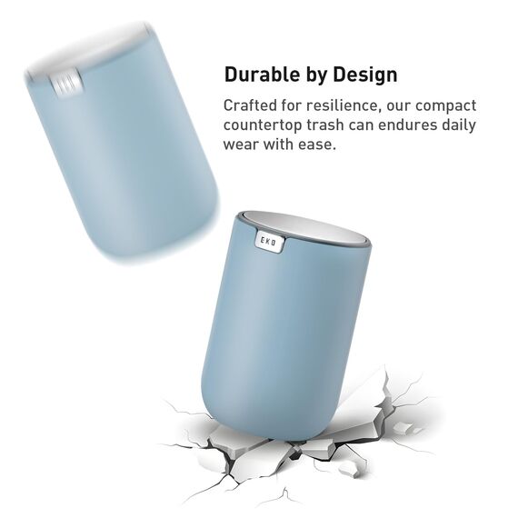 EKO Mini Tischmülleimer mit Schwingdeckel, 1,5 Liter Kosmetikeimer, kleiner Schreibtisch-Mülleimer, runder Tischabfalleimer für Büro, Bad, Schreibtisch, Schlafzimmer (Blau)
