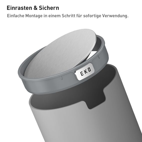 EKO Mini Tischmülleimer mit Schwingdeckel, 1,5 Liter Kosmetikeimer, kleiner Schreibtisch-Mülleimer, runder Tischabfalleimer für Büro, Bad, Schreibtisch, Schlafzimmer (Grau)