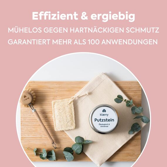 klæny® Nachhaltiger Putzstein Universalreiniger Set I mit Luffaschwamm I ökologisches Reinigungsmittel fürs Haus I Umweltfreundlich & Vegan I Allzweckreiniger Putzmittel I Mikroplastikfrei I 350 g