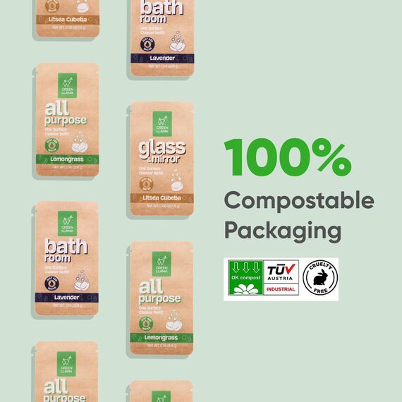 Green Llama Badezimmer Nachfüllpack 3er Pack – Zertifizierte kompostierbare Verpackung, natürliche Reinigungslösung für Badezimmer – umweltfreundlich und nachhaltig