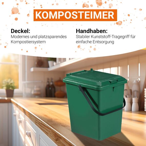 GARANTIA Bio-Eimer 10 Liter grün - Biomülleimer Küche, Komposteimer Küche, Bio Mülleimer, Komposter, Abfall & Recycling, Küchenabfalleimer, Biomüll, Biomülleimer Klein, Kompost, Bioeimer
