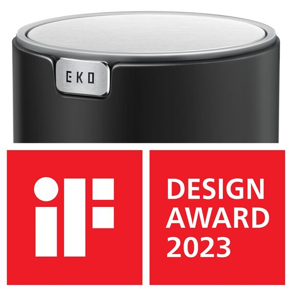 EKO Mini Tischmülleimer mit deckel, 1,5 L Kosmetikeimer Schwarz, Kleiner Tischabfalleimer für Bad, Schreibtisch, Schlafzimmer oder Auto, Mülleimer mit Edelstahl-Sockel, Small Table Bin, Papierkorb