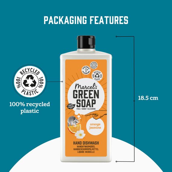 Marcel's Green Soap - Spülmittel Orange & Jasmin - Geschirrspülmittel - 100% Umweltfreundlich - 100% Vegan - 97% Biologisch abbaubar - 6er-Pack - 500 ml