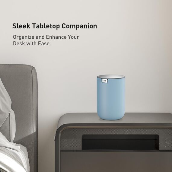 EKO Mini Tischmülleimer mit Schwingdeckel, 1,5 Liter Kosmetikeimer, kleiner Schreibtisch-Mülleimer, runder Tischabfalleimer für Büro, Bad, Schreibtisch, Schlafzimmer (Blau)