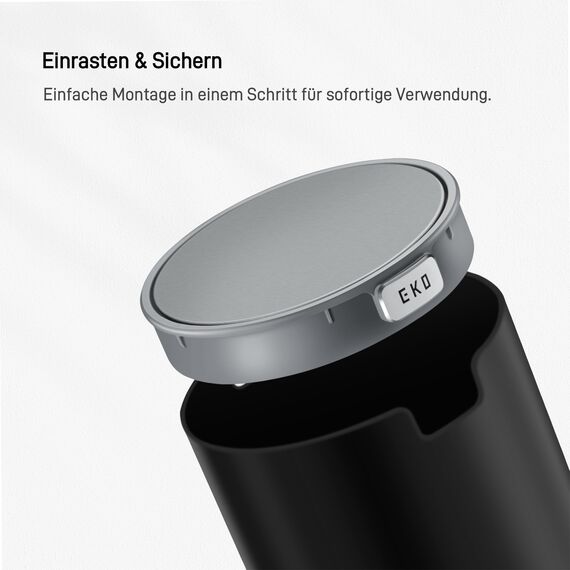 EKO Mini Tischmülleimer mit deckel, 1,5 L Kosmetikeimer Schwarz, Kleiner Tischabfalleimer für Bad, Schreibtisch, Schlafzimmer oder Auto, Mülleimer mit Edelstahl-Sockel, Small Table Bin, Papierkorb