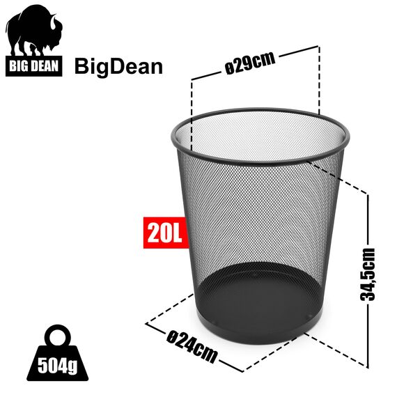 BigDean 3 Stück Papierkorb Büro Mülleimer schwarz 20L Draht - Mülleimer Büro - hochwertiger Papiereimer Mülleimer Kinderzimmer Papierkorb schwarz