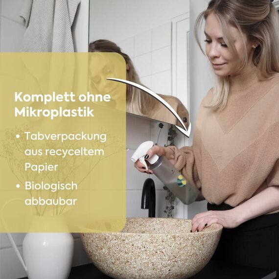 klæny® Nachhaltige Putzmittel Tabs I Refill Tabs Set I 6x Badreiniger Kalk Schmutz I Umweltfreundlich & Vegan I 1 Tab für 500ml Wasser I entfernt 99,9% der Bakterien I Mikroplastikfrei