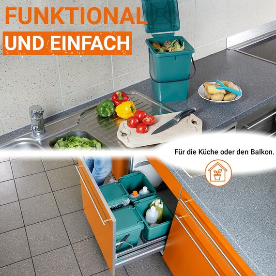 GARANTIA Bio-Eimer 8 Liter grün - Biomülleimer Küche, Komposteimer Küche, Bio Mülleimer, Komposter, Abfall & Recycling, Küchenabfalleimer, Biomüll, Biomülleimer Küche Klein, Kompost, Bioeimer