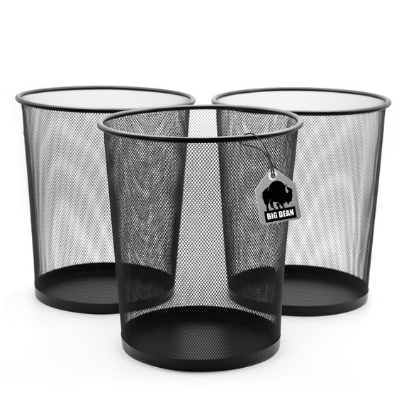BigDean 3 Stück Papierkorb Büro Mülleimer schwarz 20L Draht - Mülleimer Büro - hochwertiger Papiereimer Mülleimer Kinderzimmer Papierkorb schwarz