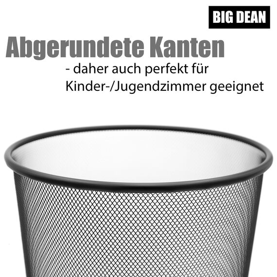 BigDean 3 Stück Papierkorb Büro Mülleimer schwarz 20L Draht - Mülleimer Büro - hochwertiger Papiereimer Mülleimer Kinderzimmer Papierkorb schwarz