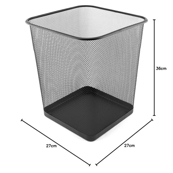 D.RECT Papierkorb Büro 18L - Abfalleimer, Papierkorb aus Drahtgeflecht Mülleimer, Papiereimer - Metall Büroeimer Mesh Eckig, Schwarz