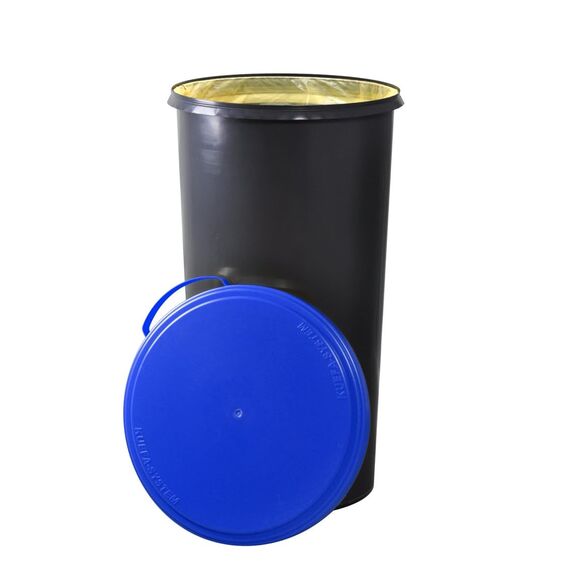 KUEFA 60L Müllsackständer mit flachem Deckel - Gelber Sack Mülleimer (Blau)