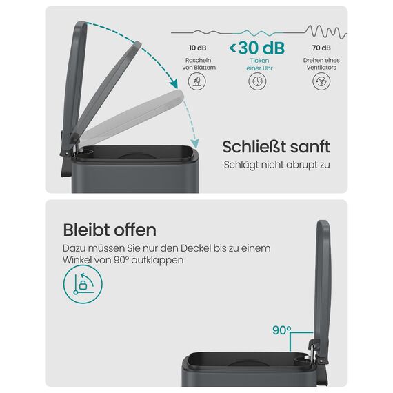 SONGMICS Kosmetikeimer, 6 Liter, Mülleimer Bad, kleiner Abfalleimer, Tretmülleimer, mit Pedal, für kleine Räume, mit Deckel, Softclose, Stahl, schiefergrau LTB590G02
