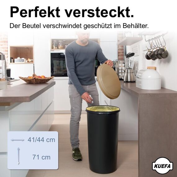 KUEFA 60L Müllsackständer mit flachem Deckel - Gelber Sack Mülleimer (Cappuccino)