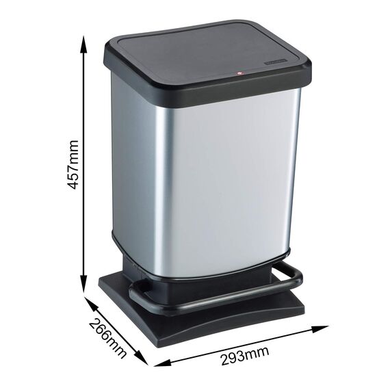 Rotho Paso Mülleimer 20l mit Deckel, Kunststoff (PP) BPA-frei, silbermetallic, 20l (29.3 x 26.6 x 45.7 cm), Silber