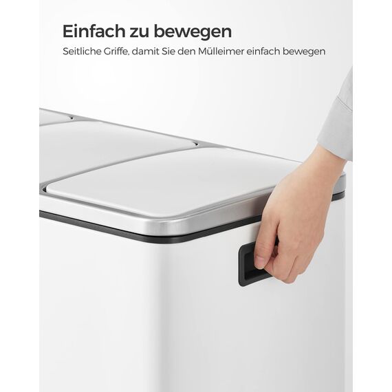 SONGMICS Mülleimer Küche, 3 x 18 L, Mülltrennsystem 3 Fächer, inklusive 15 Müllbeutel, Abfalleimer, Treteimer, für recycelbare Abfälle, Biomüll, mit Deckel, wolkenweiß LTB54WT