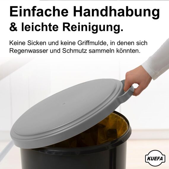 KUEFA VLC 60L Müllsackständer, Mülleimer mit Klemm-Ring Gelber Sack, stabil, strapazierfähig, geruchsdicht, auslaufsicher, universell einsetzbar Pfandflaschen, Leergut (Hellgrau)