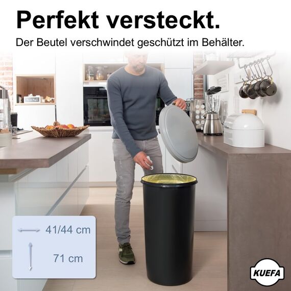 KUEFA VLC 60L Müllsackständer, Mülleimer mit Klemm-Ring Gelber Sack, stabil, strapazierfähig, geruchsdicht, auslaufsicher, universell einsetzbar Pfandflaschen, Leergut (Hellgrau)