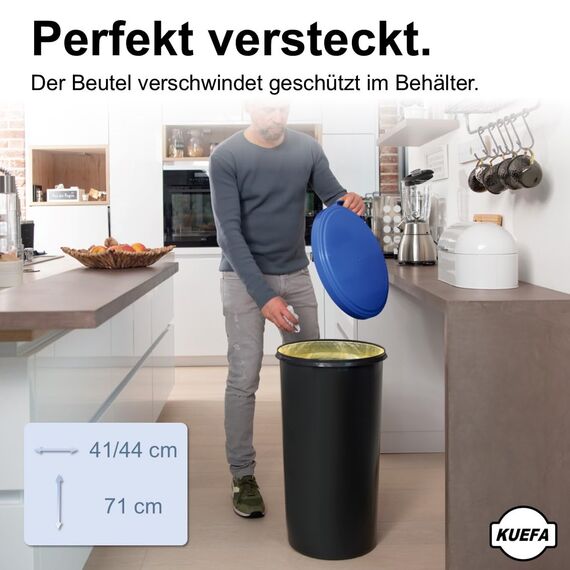 KUEFA 60L Müllsackständer mit flachem Deckel - Gelber Sack Mülleimer (Blau)