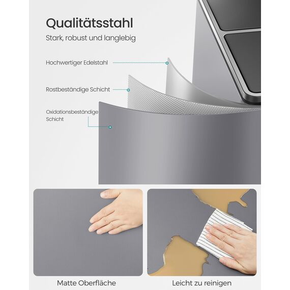 SONGMICS Mülleimer, 2 x 30 Liter, 2 Fächer, Mülltrennsystem, Treteimer, Abfalleimer Küche, 15 Müllsäcke, Metall, Inneneimer aus Kunststoff, Klappdeckel, Softclose, luftdicht, schiefergrau LTB060G01