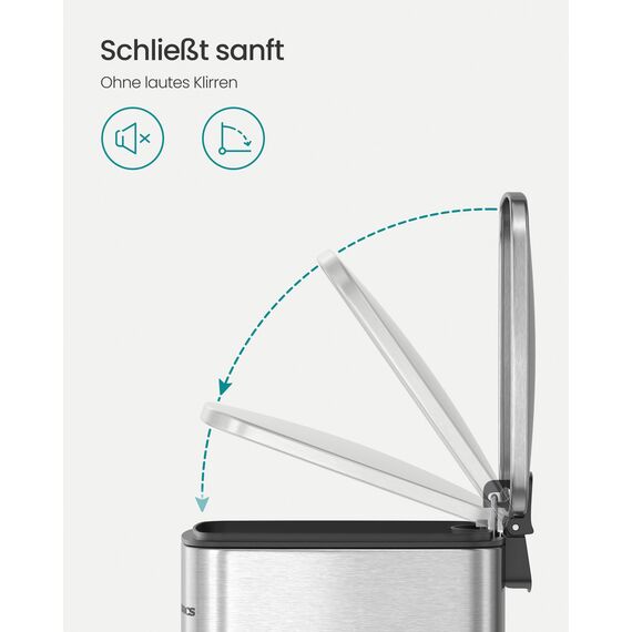 SONGMICS Kosmetikeimer, 8 Liter, Mülleimer Bad, kleiner Abfalleimer, Tretmülleimer, mit Pedal, für kleine Räume, mit Deckel, Softclose, Stahl, metallicsilber LTB591E02