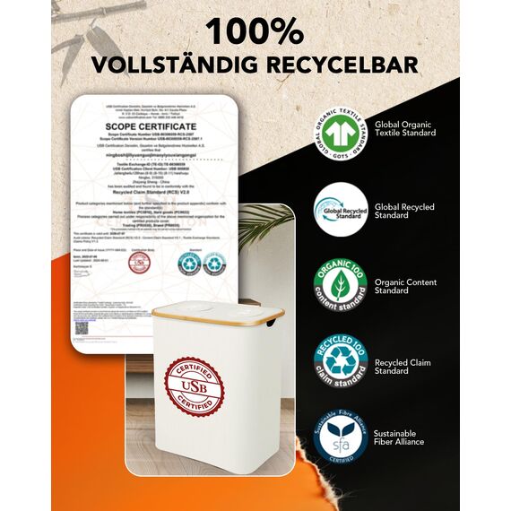 SOUTHGATE pfandflaschen sammelbehälter 2 Fächer, 140L Leergut-Organizer, Klappdeckel mit Silikon-Dichtung, 2 waschbare Taschen mit Kordelzug, faltbar 4 cm, für Küche & Wohnküche, Beige