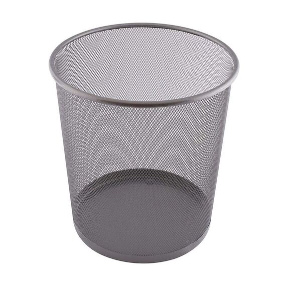D.RECT Papierkorb Büro 12L - Abfalleimer, Papierkorb aus Drahtgeflecht Mülleimer, Papiereimer - Metall Büroeimer Mesh Runder, Silber