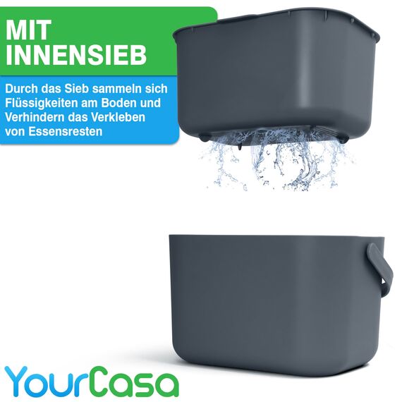 YourCasa Biomülleimer Küche 5L - Komposteimer für alltäglichen Biomüll Behälter - Spülmaschinenfest - Geruchsdicht mit Sieb & ergonomischen Griff - Bio Mülleimer Klein Komposter Bioeimer (Anthrazit)