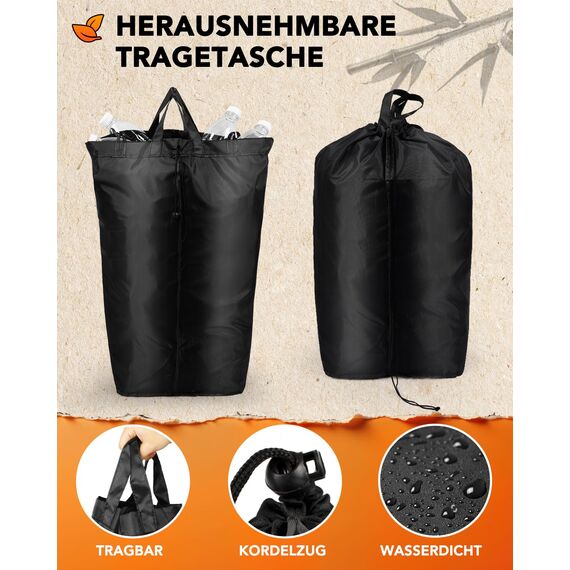 SOUTHGATE pfandflaschen sammelbehälter 2 Fächer, 170L Leergut-Organizer groß, Klappdeckel mit Silikon-Dichtung, 2 waschbare Taschen mit Kordelzug, faltbar 4 cm, für Keller & Abstellraum, Grau