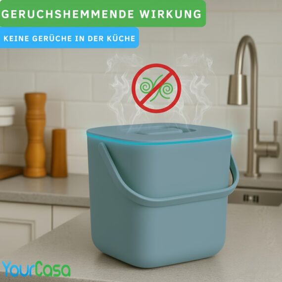 YourCasa Biomülleimer Küche 4L - Komposteimer mit herausnehmbarem Sieb & Deckel - geruchsdicht, spülmaschinenfest & ohne Biomülltüten - Bio Mülleimer klein für saubere Küchen (Mint)