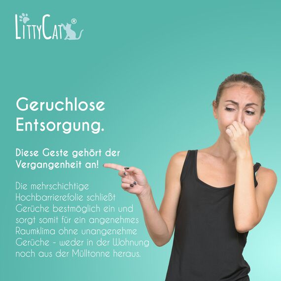 Littycat Katzenstreu Entsorgungseimer mit Schaufel - inkl. Nachfüllkassette - Katzenklo Mülleimer weiß-grau