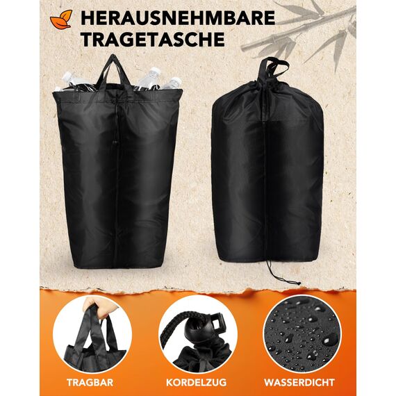 SOUTHGATE pfandflaschen sammelbehälter 2 Fächer, 170L Leergut-Organizer groß, Klappdeckel mit Silikon-Dichtung, 2 waschbare Taschen mit Kordelzug, faltbar 4 cm, für Küche & Wohnküche, Beige