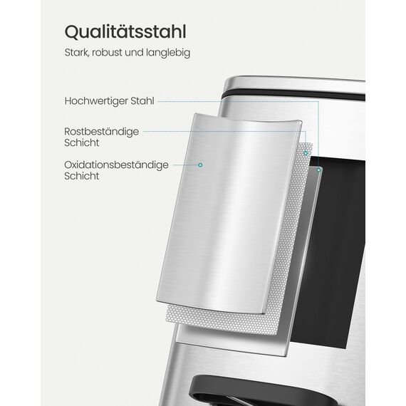 SONGMICS Kosmetikeimer, 8 Liter, Mülleimer Bad, kleiner Abfalleimer, Tretmülleimer, mit Pedal, für kleine Räume, mit Deckel, Softclose, Stahl, metallicsilber LTB591E02