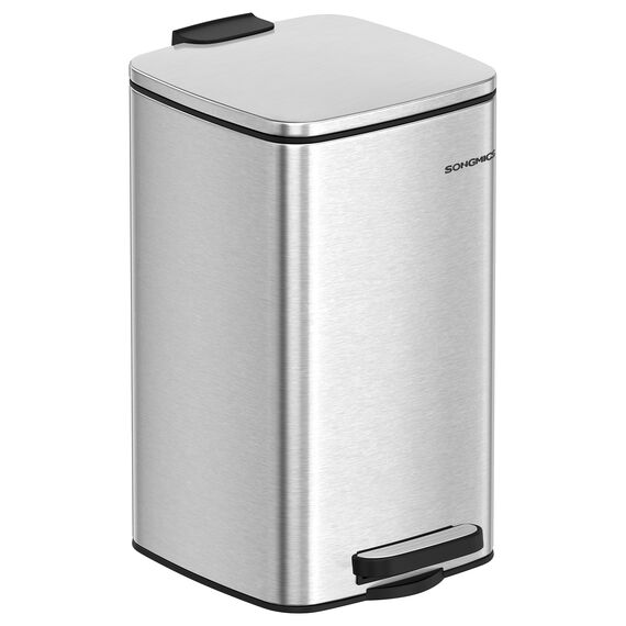 SONGMICS Kosmetikeimer, 8 Liter, Mülleimer Bad, kleiner Abfalleimer, Tretmülleimer, mit Pedal, für kleine Räume, mit Deckel, Softclose, Stahl, metallicsilber LTB591E02