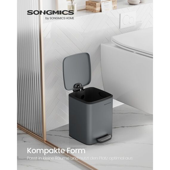 SONGMICS Kosmetikeimer, 6 Liter, Mülleimer Bad, kleiner Abfalleimer, Tretmülleimer, mit Pedal, für kleine Räume, mit Deckel, Softclose, Stahl, schiefergrau LTB590G02