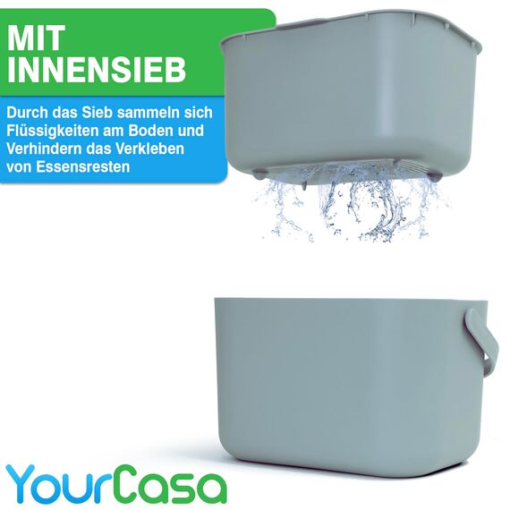 YourCasa Biomülleimer Küche 5L - Komposteimer für alltäglichen Biomüll Behälter - Spülmaschinenfest - Geruchsdicht mit Sieb & ergonomischen Griff - Bio Mülleimer Klein Komposter Bioeimer (Mint)